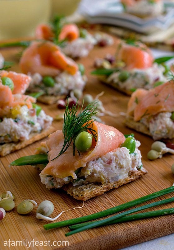 Ceviche Salmon and Peas on Triscuit Crackers