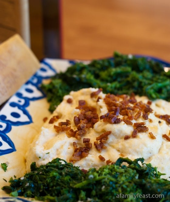 creamy polenta with pancetta and broccoli rabe