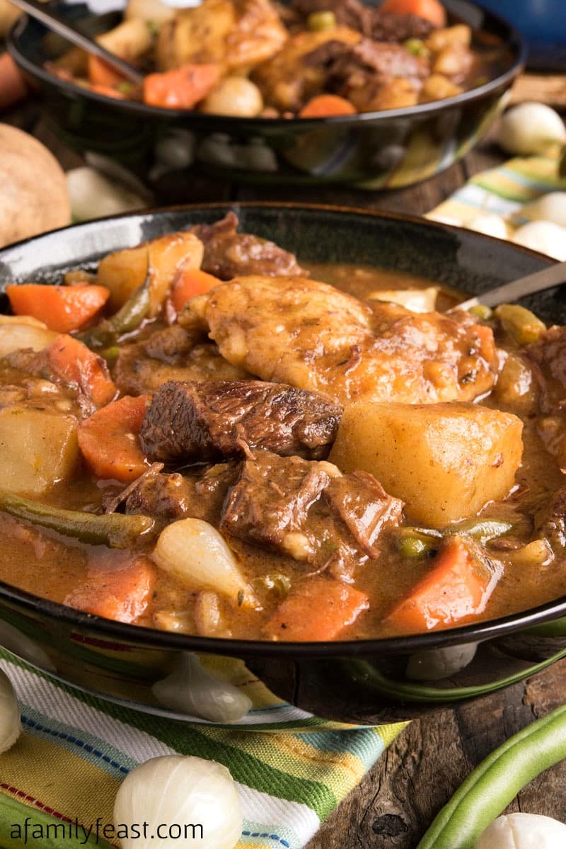 Cheesy One Pot Beef and Potatoes - Serving Dumplings