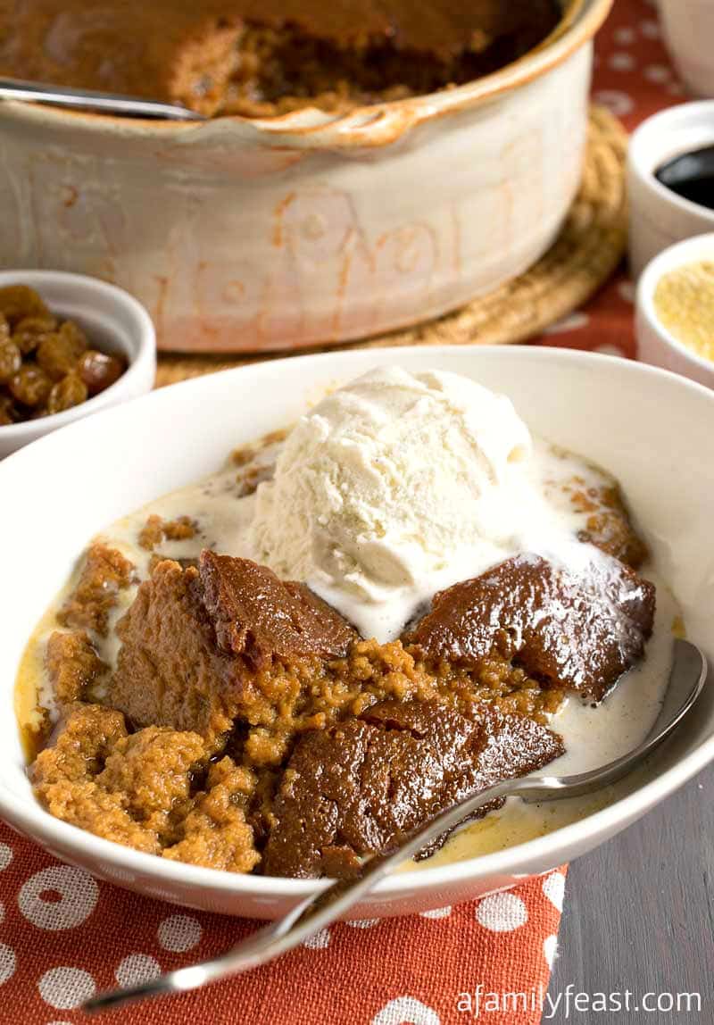 Indian Pudding is a classic New England dessert made with milk, molasses and corn meal. It's absolutely delicious and deserves a place on any Thanksgiving dessert table!