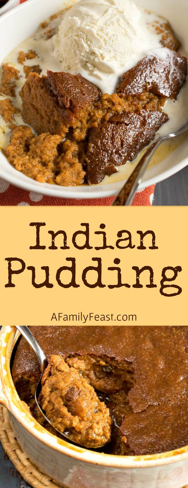 Indian Pudding is a classic New England dessert made with milk, molasses and corn meal. It's absolutely delicious and deserves a place on any Thanksgiving dessert table!