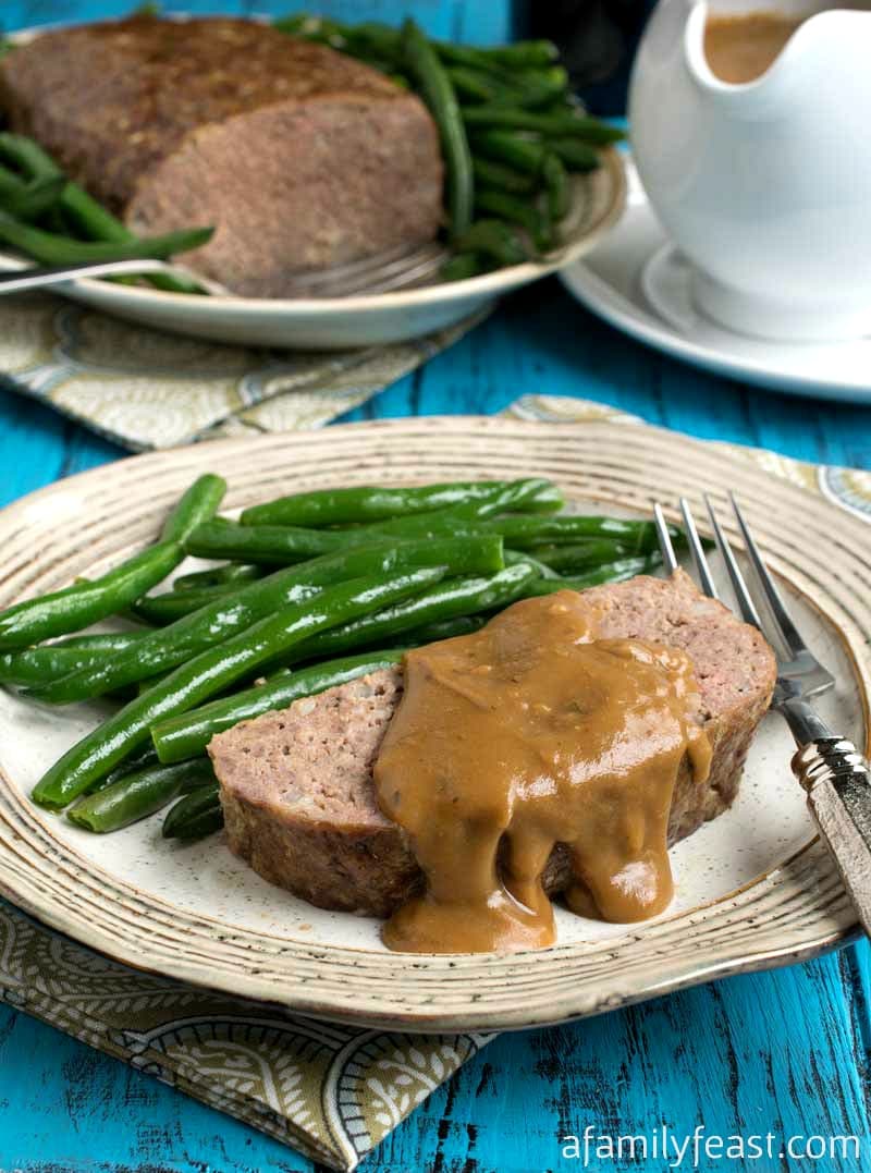 My husband Jack's Meatloaf with Gravy - An easy recipe for moist, delicious meatloaf with gravy. A comfort food classic!