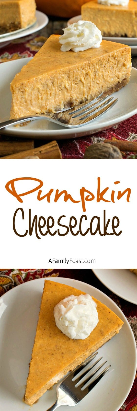 This is a must-make dessert for your family's Thanksgiving! A creamy, delicious and decadent pumpkin cheesecake adapted from a recipe by Paula Deen.