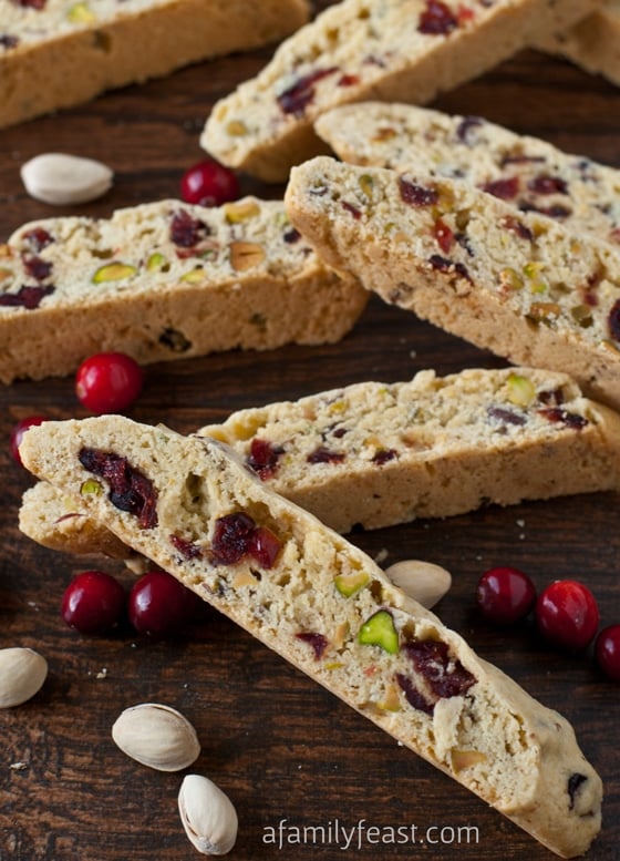 Cranberry Pistachio Biscotti - The perfect holiday biscotti recipe with dried cranberries and pistachios in a sweet vanilla-almond cookie.