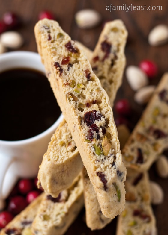 Cranberry Pistachio Biscotti - The perfect holiday biscotti recipe with dried cranberries and pistachios in a sweet vanilla-almond cookie.