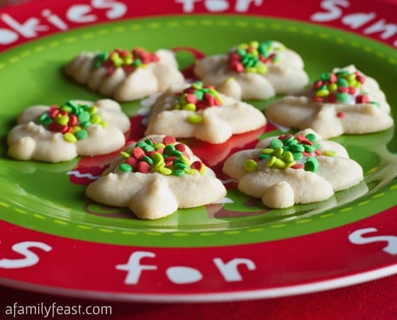 Delicious sugary and buttery spritz cookies made with a cookie press. 