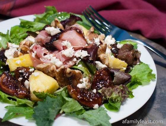 Glazed Fig Salad with Prosciutto and Feta Cheese - A Family Feast