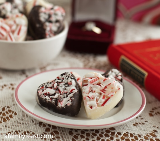Peppermint Hearts - A simple and easy peppermint and chocolate candy hearts recipe - perfect for Valentine's Day.