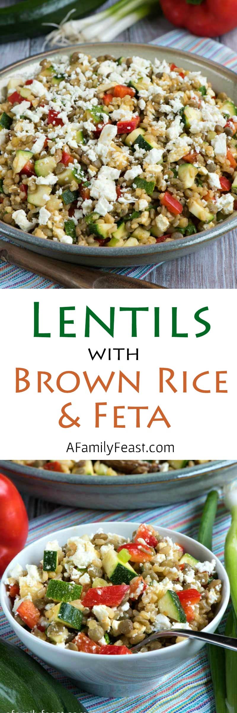 Lentils with Brown Rice and Feta - Healthy, delicious and super flavorful! Perfect for a meatless meal or served as a side dish.