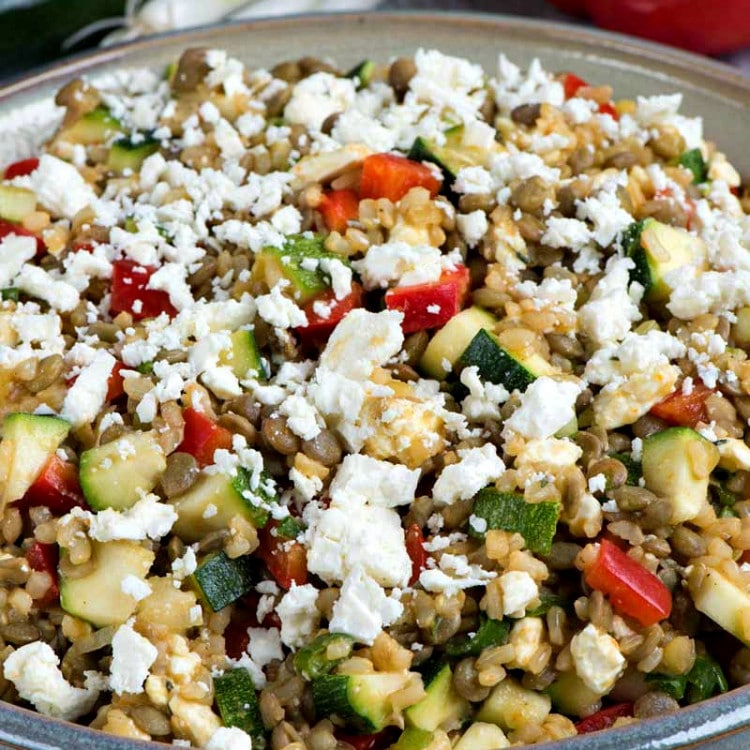 Lentils with Brown Rice and Feta - A Family Feast