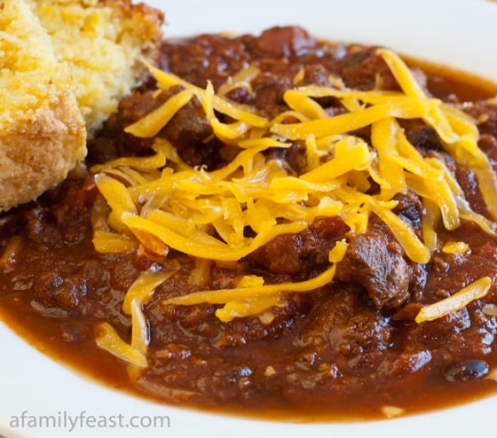Jack's Chili Recipe - The best chili recipe made with beef, pork, beans, and peppers plus beer, cocoa powder and other seasonings for a deliciously complex flavor.