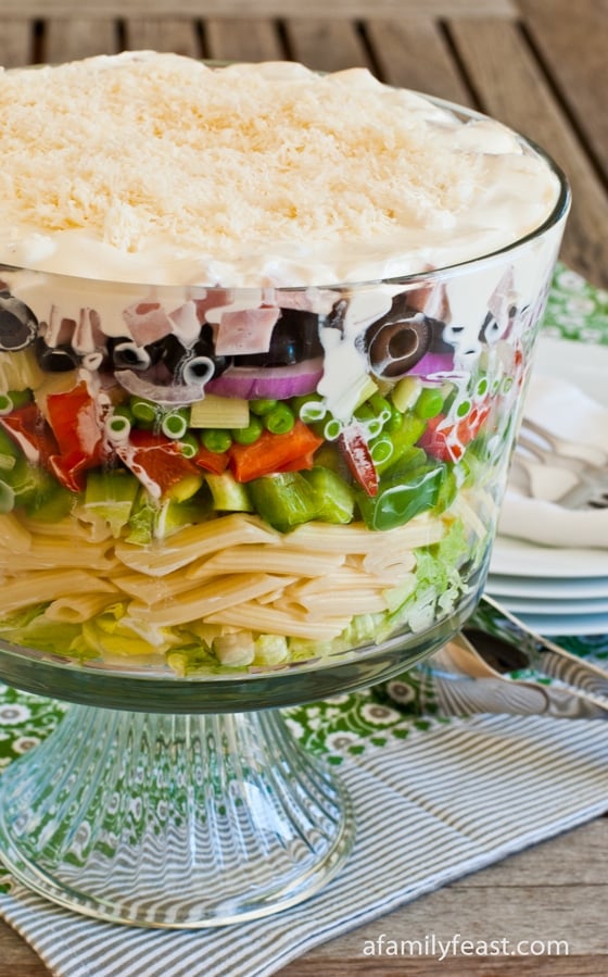 A delicious and versatile recipe for Chopped Salad with Pasta. Perfect for a summertime picnic or day at the beach.