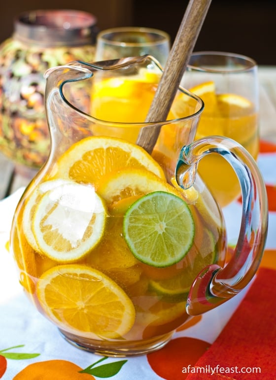 A delicious and easy White Wine Sangria recipe with white wine, oranges, lemon and limes. Delicious!