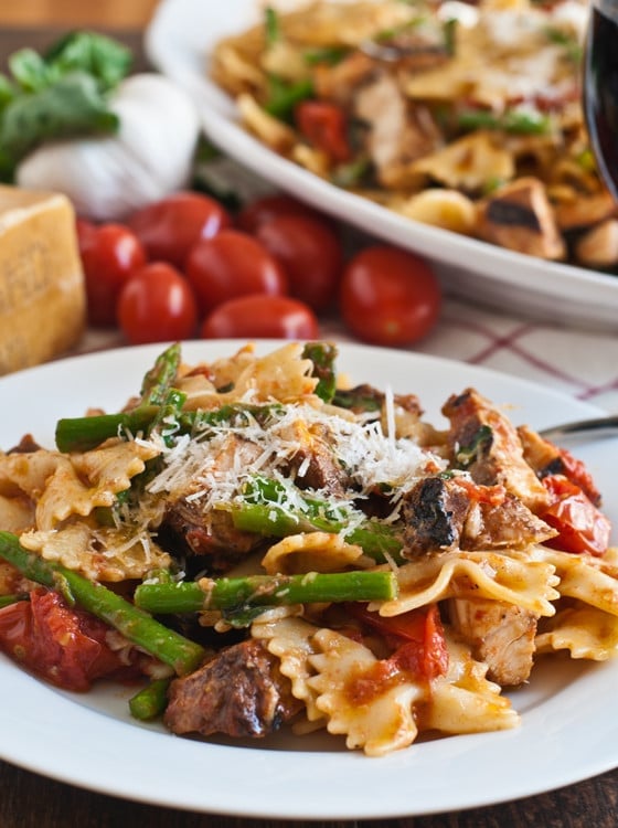 Pasta, Chicken & Asparagus in Garlic Tomato Sauce - A Family Feast