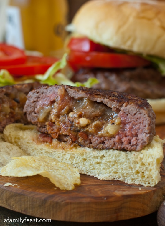 Bacon and Blue Cheese Stuffed Burgers - A Family Feast