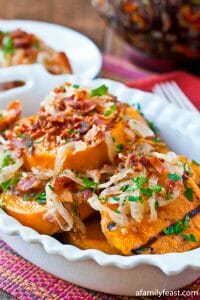 Grilled Sweet Potato Salad with Sweet and Sour Bacon Dressing