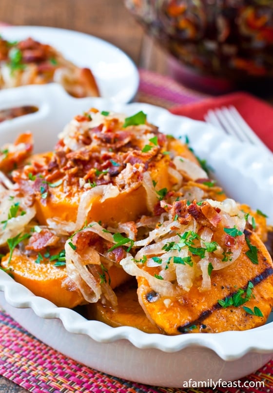 Grilled Sweet Potato Salad with Sweet and Sour Bacon Dressing - a great summertime side dish!