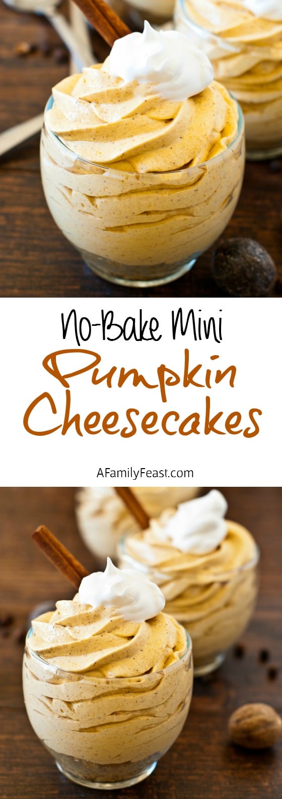 No Bake Mini Pumpkin Cheesecakes - So simple to make and so delicious! (There's a good reason this recipe has been pinned over 300,000 times!)