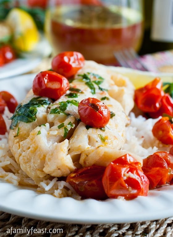 Poached Cod with Tarragon and Cherry Tomatoes - a quick and delicious dinner that is flavorful and healthy!