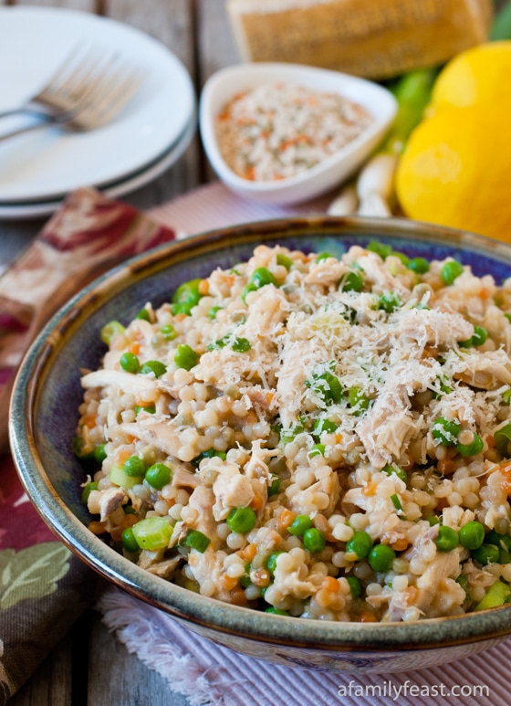 Israeli Couscous with Chicken and Peas - Don't be fooled by the simplicity of this recipe - it packs a ton of flavor!