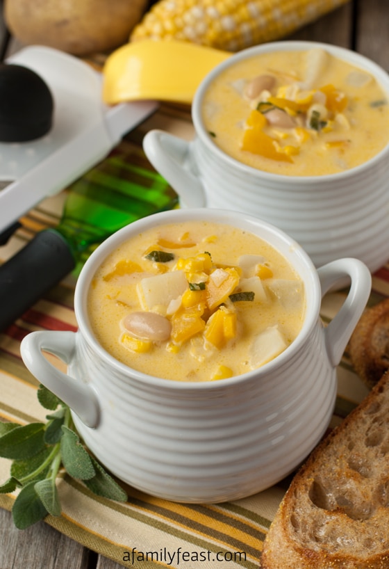 Fall Harvest Vegetarian Corn and Butternut Chowder - A quick, easy and super flavorful vegetarian chowder made with seasonal ingredients. WOW - this is delicious!