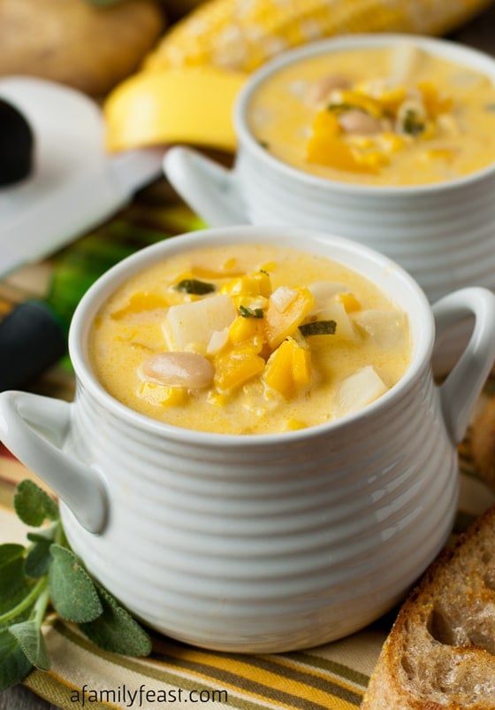 Fall Harvest Vegetarian Corn and Butternut Chowder - A Family Feast