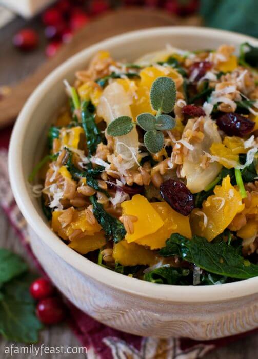 Farro with Butternut Squash & Baby Kale - A Family Feast