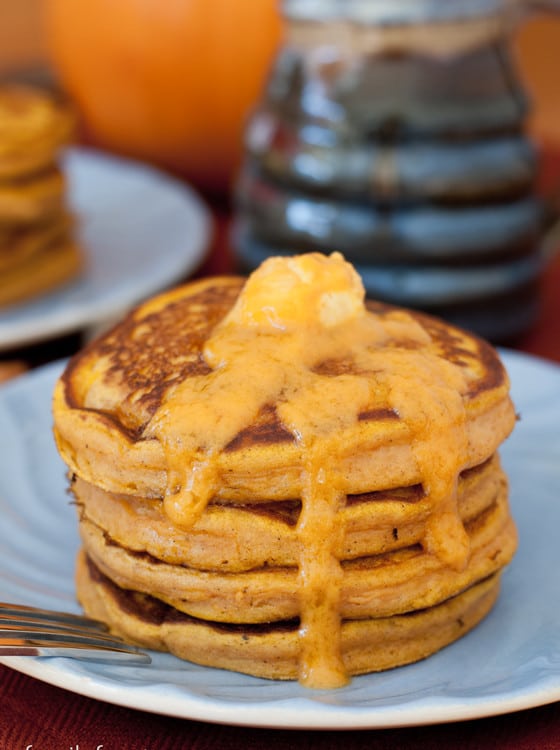 Pumpkin Pancakes with Maple Pumpkin Butter - A Family Feast