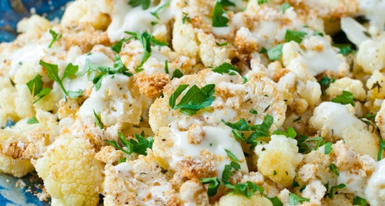 Oven Roasted Cauliflower with Crunch Topping - A Family Feast