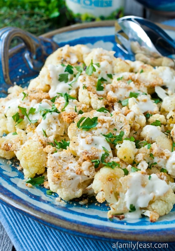 Oven Roasted Cauliflower with Crunch Topping - A Family Feast