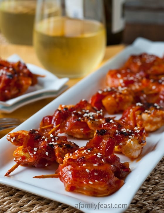 Sweet and Spicy Shrimp, Pineapple and Bacon Skewers - A Family Feast