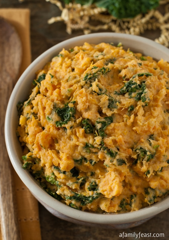 Mashed Sweet Potatoes with Kale and Boursin Cheese - This dish is fantastic!