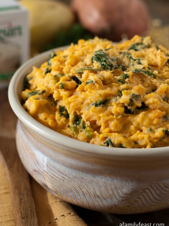 Mashed Sweet Potatoes with Kale and Boursin Cheese - A Family Feast