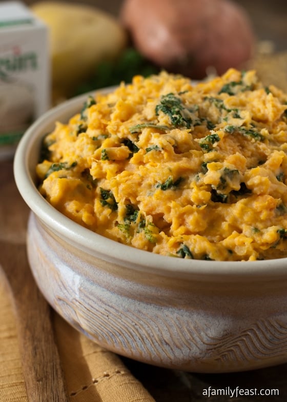 Mashed Sweet Potatoes with Kale and Boursin Cheese - A Family Feast