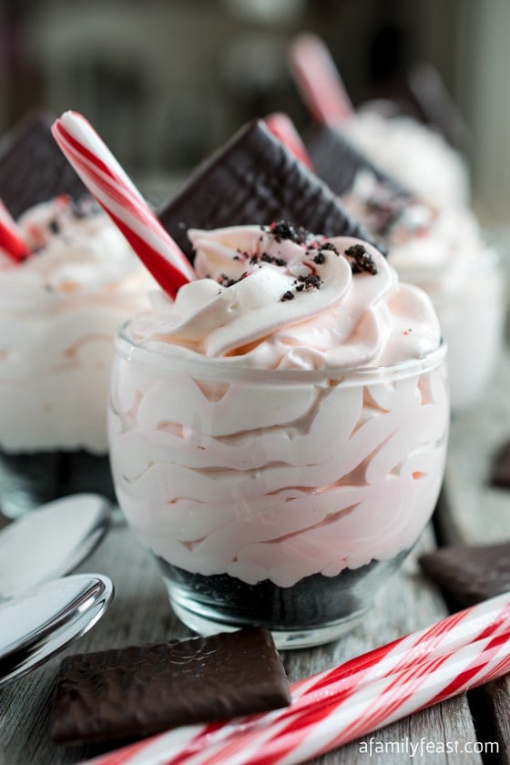 Candy Cane Chocolate Cups filled with Peppermint Mousse