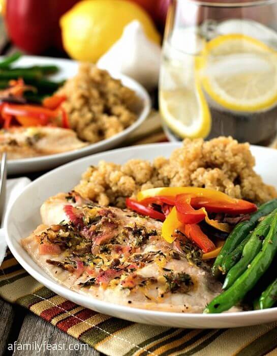 Baked Tilapia with Quinoa and Garlicky Green Beans A Family Feast®