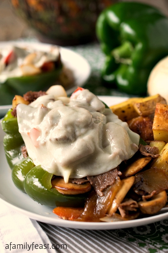 Philly Cheesesteak Stuffed Peppers - Two classic recipes combined into one great dish! Delicious!