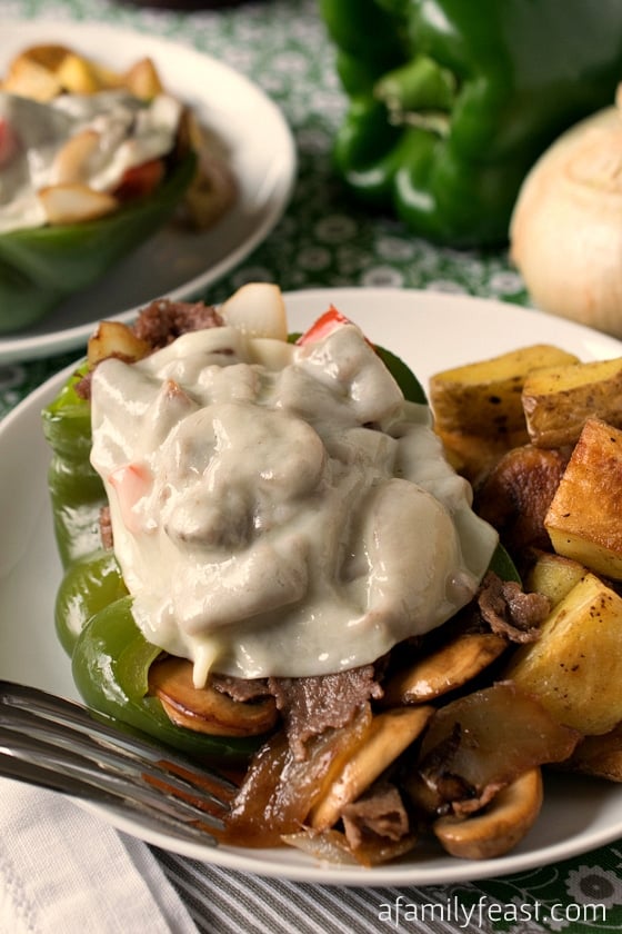 Philly Cheesesteak Stuffed Peppers - Two classic recipes combined into one great dish! Delicious!