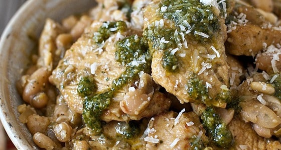 Pesto Chicken over Sautéed Cannellini Beans - A Family Feast