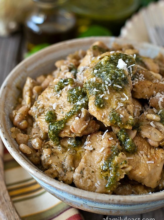 Pesto Chicken over Sautéed Cannellini Beans - A Family Feast