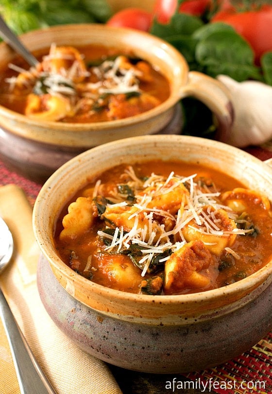 Slow Cooker Tomato and Tortellini Soup - A Family Feast