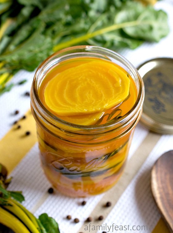 Pickled Golden Beets - A delicious way to enjoy this healthy vegetable. Great on our fish tacos or on salad!