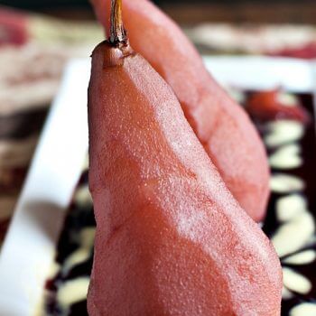 Poached Pears in Red Wine with Vanilla Custard Sauce - A Family Feast