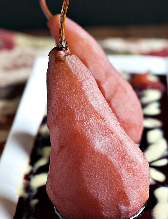 Poached Pears in Red Wine with Vanilla Custard Sauce - A Family Feast
