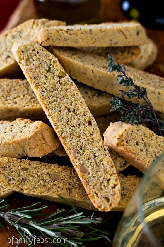 Olive Oil & Herb Savory Biscotti - A delicious savory biscotti that is perfect served as an appetizer or alongside a fresh garden salad. Crispy and delicious!