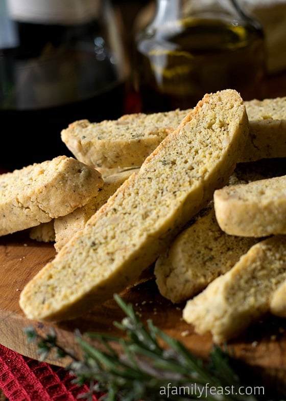 Olive Oil & Herb Savory Biscotti - A delicious savory biscotti that is perfect served as an appetizer or alongside a fresh garden salad. Crispy and delicious!