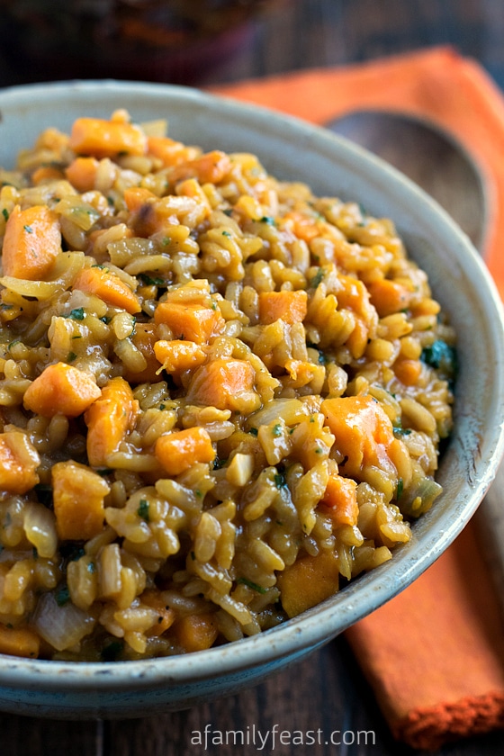 Sweet Potato Risotto - Creamy and slightly sweet thanks to caramelized vegetables - this recipe is perfect served with a flavorful steak or other roasted meat!