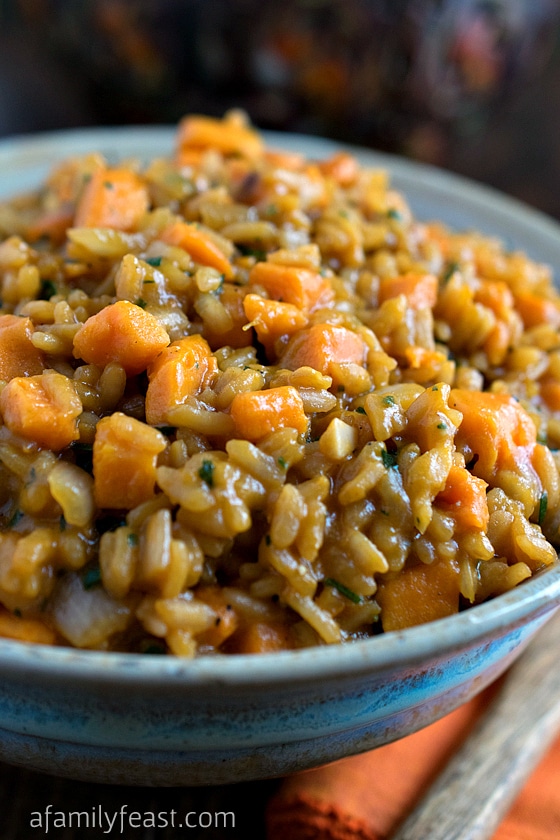 Sweet Potato Risotto - Creamy and slightly sweet thanks to caramelized vegetables - this recipe is perfect served with a flavorful steak or other roasted meat!