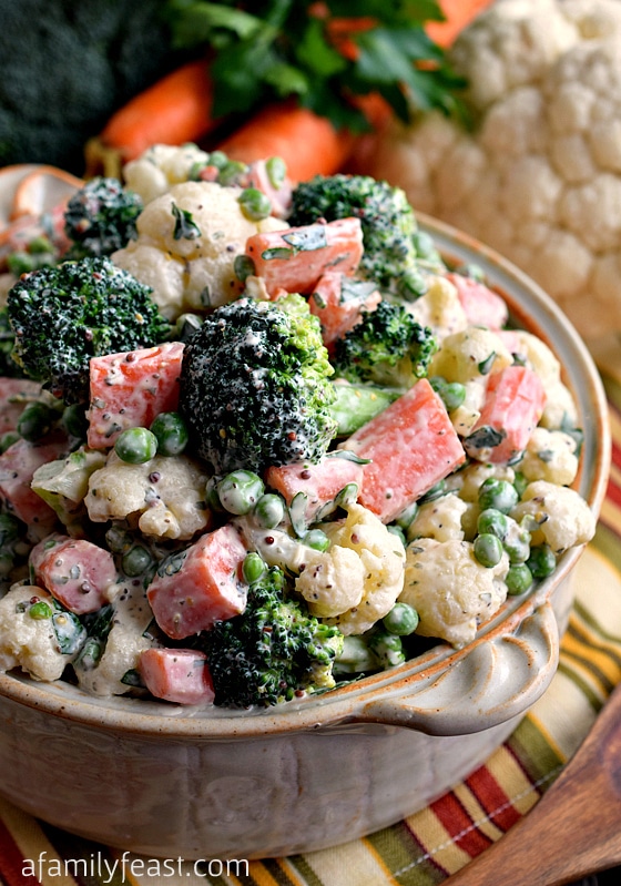 Winter Vegetable Salad - Combined with a creamy and zesty dressing, this salad is a really delicious way to enjoy fresh carrots, broccoli and cauliflower!