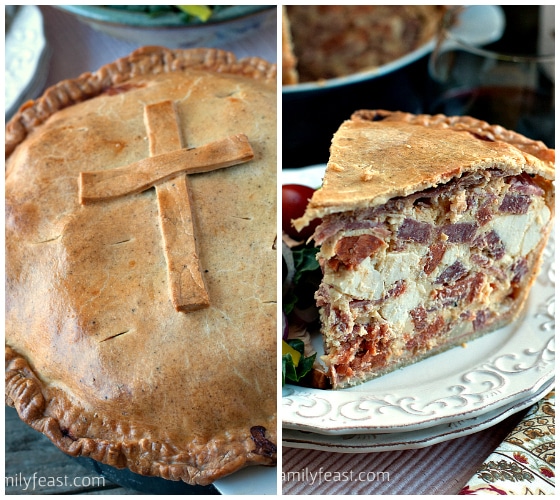 A classic Italian recipe for Easter Pie (Pizza Giana) - a dense, delicious pie filled with Italian Meats and Cheeses with a thick crust.